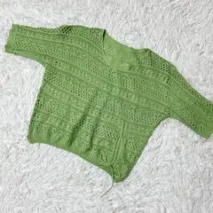 【c6033】ニット　セーター　半袖　グリーン　レディース