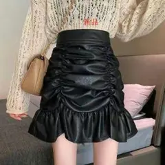 ミニスカート　レディース　レザー　ひざ丈　ドレス　韓国H