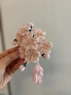 つまみ細工の髪飾り 成人式 結婚式 卒業式 和装 桜３点セット