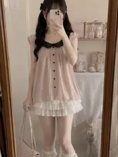 う*ん様 ByeBye 半袖 ブラック襟 姫ギャル 姫カジ ロリータ ゴシックのサムネイル