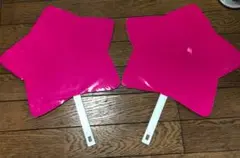 星型うちわ ハンドメイド 蛍光ピンク