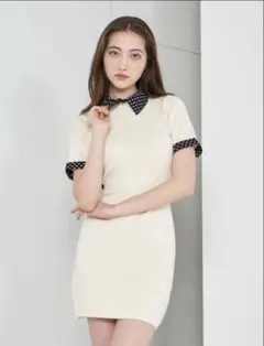 ダーリッチ バックオープンドットニットミニワンピース