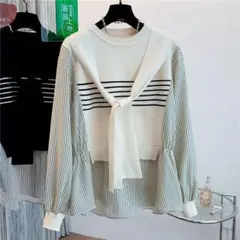 新品 オシャレデザイン ベスト 切り替 フェイクインナー ブラウス シュール