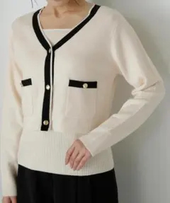 美品✨ナチュラルビューティーベーシック　クロップドバイカラーアンサンブルニット