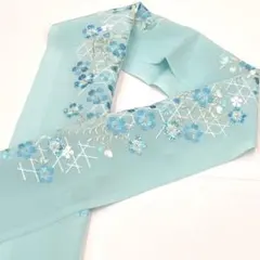 ☆新品未使用☆振袖・成人式・結婚式・卒業袴　青系桜模様刺繍入り半衿　半襟　13