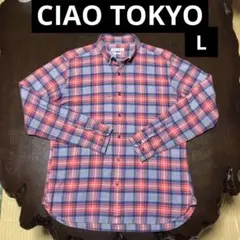 チャオトーキョー　チャオインデンチャー　長袖　チェックシャツ　オレンジ