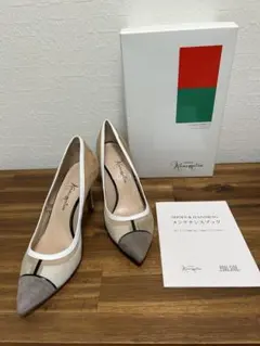 美品 銀座かねまつパンプス23.5cm本革スエード ベージュ系 ポインテッドトゥ