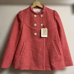 【未着用タグ付き】CHILD WOMANギンガムモッサー 丸衿ダブルハーフコート