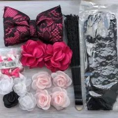 盛り髪セット　体育祭　ピンク