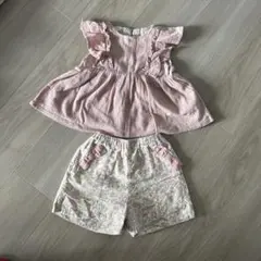 プティマイン　ピンク　チュニック　花柄　ショートパンツ　袖フリル