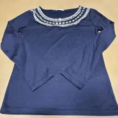ビジュー付きネイビー長袖Tシャツ