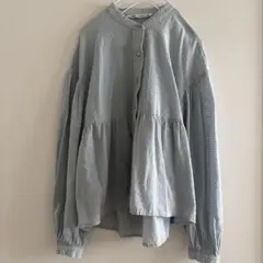 zara womanスモーキーブルー コットンブラウス