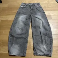 elev グレー ペイント加工 ワイドデニムパンツ - メルカリ