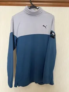 PUMA プーマゴルフ ハイネック タートルネックシャツ M ホワイト/ブルー