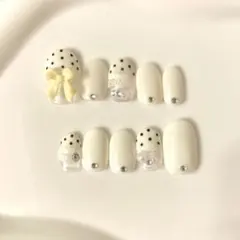 【現品】ネイルチップ ドット レース リボン ウィッシュコア 韓国 バレエコア