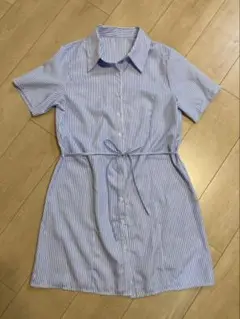 ストライプ柄 半袖シャツワンピース