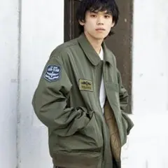 BEAMS　MA-1/ライトブルゾン　カーキ　Sサイズ(短丈ワイド)