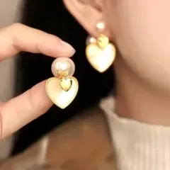 【在庫処分！半額SALE】パール ハート ピアス ゴールド 韓国 オルチャン