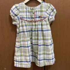 ミキハウス　チェック柄 半袖ワンピース 刺繍