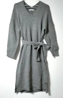 新品✨イーハイフン ベルト付 グレー ニットワンピース ロングニットワンピース