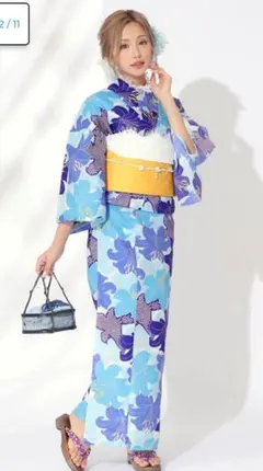 夏祭りに【美品】水色　浴衣+帯　セット