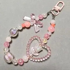 ピンク系ビーズストラップ｜ハンドメイドゆめかわキーホルダー