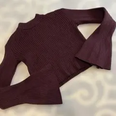 グレイル　フレアスリーブ　リブ編みバーガンディニット M プチハイネック