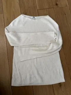 ホワイトリブ編み長袖トップス L UNIQLO