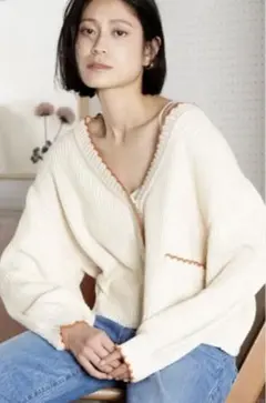 セール　試着のみ　ローリーズファーム ピコット編みショートカーディガン 羽織り