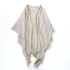 美品✨ASAUCE MELER　メリノリネンフリンジポンチョ　ケープ