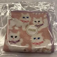 FEILER 猫柄 ピンクタオルハンカチ　LOVERARY モフモフネコチャン