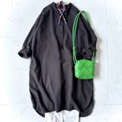 良品 マーガレットハウエル 日本製 コットン バンドカラー ロングワンピース