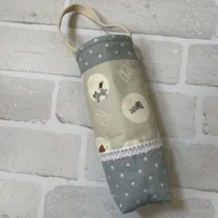 【未使用ハンドメイド】水筒、ペットボトルカバー水色ドットクマさん柄