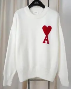 AMI PARIS ホワイト ニットセーター ハート刺繍 S