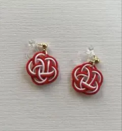 #1619 水引アクセサリー　梅結び　イヤリング　ノンホールピアス