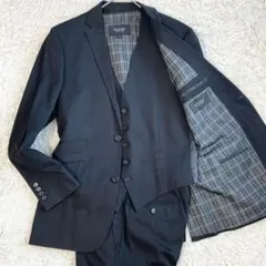 バーバリーブラックレーベル スーツ セットアップ 3ピース ストレッチ 黒 M