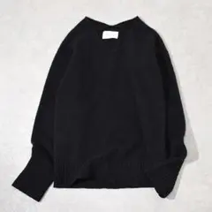 アダムエロペ 【ヤク100％】 ヤクウール Vネック ニット プルオーバー黒