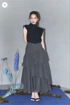 Polaura】 ポローラ ラメチュールティアードスカート navy Sサイズ