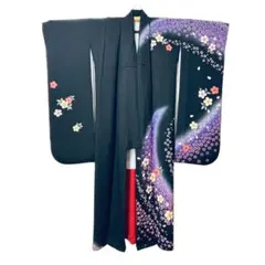 黒地 桜模様 振袖 フルセット 袋帯 長襦袢 帯揚げ 帯締め 小物一式 成人式