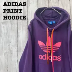 レディース古着ADIDASアディダス　プリントスエットパーカー　サイズLパープル