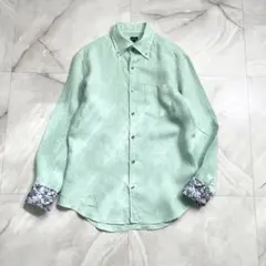 A18825 美品 PSポールスミス 袖裏リバティ柄 リネンBDシャツ ミントL