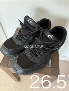 26.5【MOONSTAR ブラック　スニーカー】黒 ウォーキング　ムーンスターのサムネイル