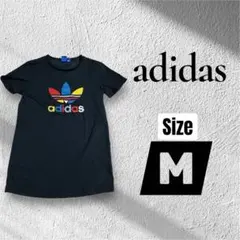 adidas カラフルロゴ ブラック M ワンピース　ロング　Tシャツ　ジム