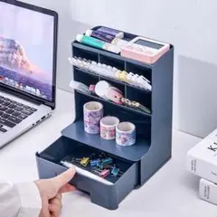 新品　事務用品　オフィス収納　化粧品収納　ペンスタンド　小物入れ　ブルー3108