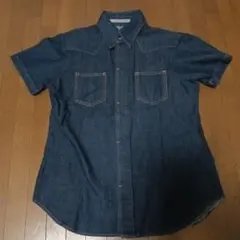 デニムシャツ 半袖 タイトシルエット インディゴ 濃紺 SIZE2のサムネイル