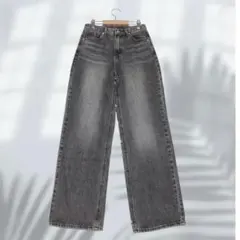 デニムパンツ ジーパン ジーンズ ワイドストレート ハイウエスト 黒 8474