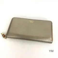 GUCCI グッチ 長財布 ラウンドファスナー レザー シルバー バンブー