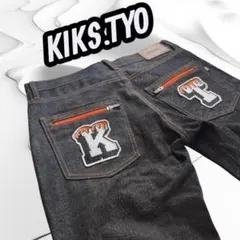 Y2K KIKS TYO 裏地柄 カレッジメルトロゴ サルエルデニム W32のサムネイル