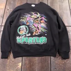 古着　USA製　スウェット　tultex 黒　ブラック　L ネオンカラープリ