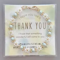 【新作】ハンドメイド　ビーズブレスレット　グリーンパール